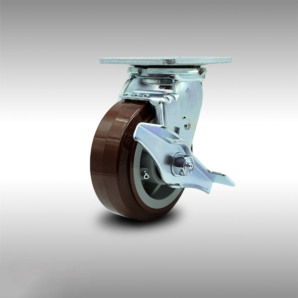 5 Inch Stainless Steel Polyurethane Swivel Caster with Ball Bearing and Brake